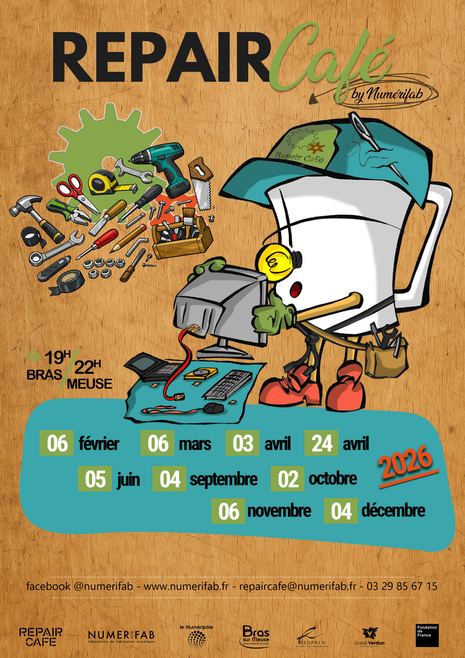 Affiche Repair Café Numerifab Bras Meuse 2026